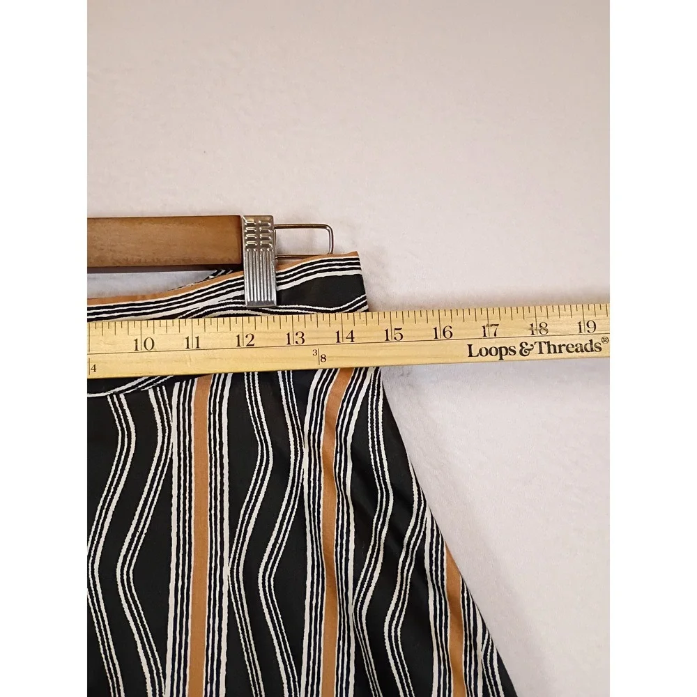 Mod Geometric Ann Taylor Factory Women 6 Black Wavy Stripe A-Line Midi Skirt